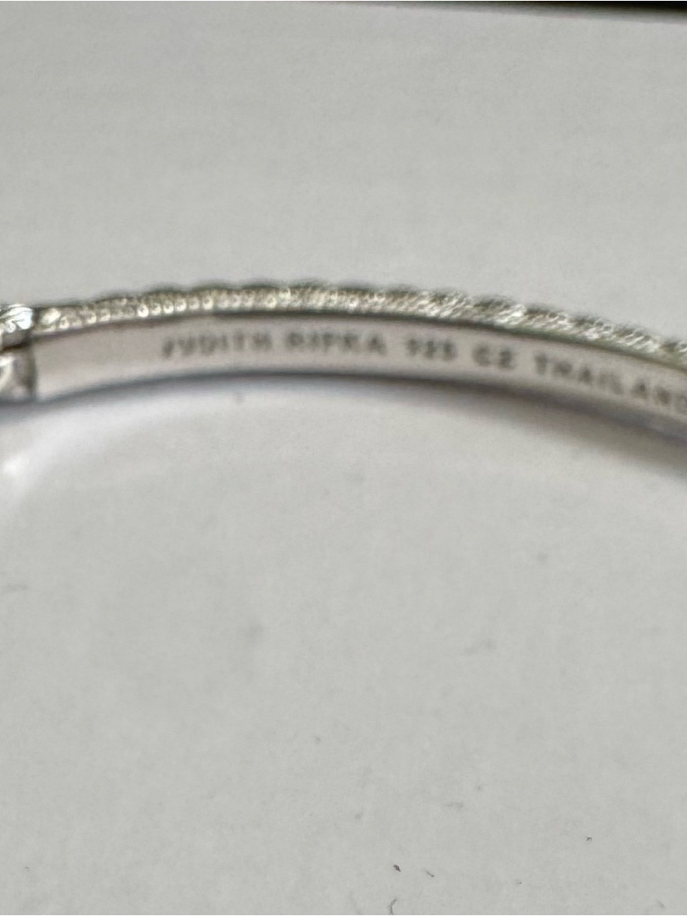 Judith Ripka 925 Silver Textured Bangle w/ Stations 3  Round Diamonique Crystals - Picture 9 of 9